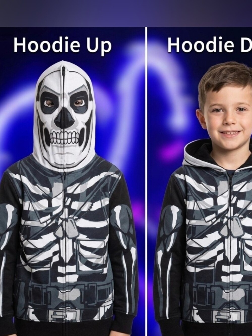 Fortnite Kid's Skeleton Face Hoodie Jacket Cosplay M EUC